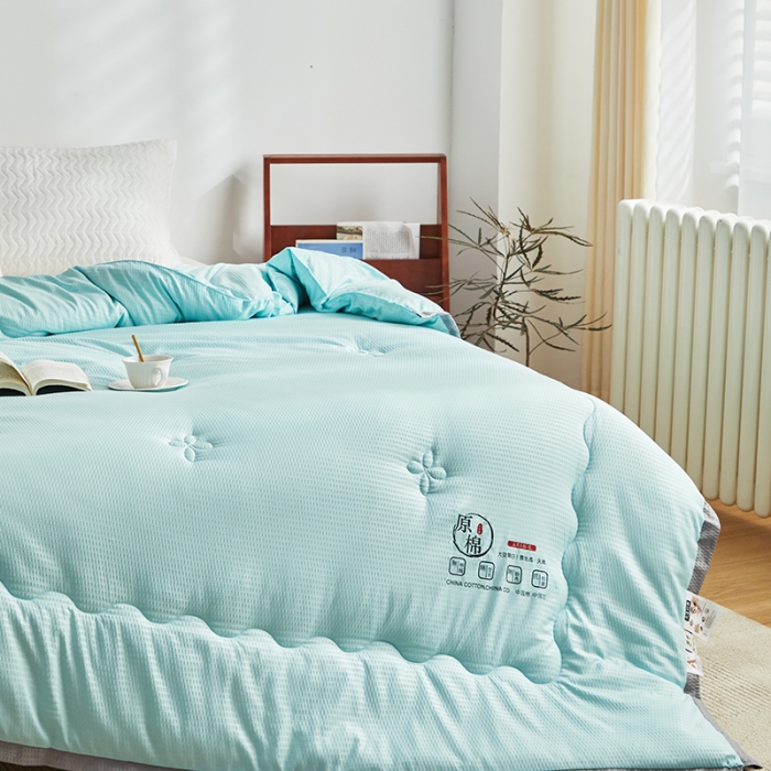 91家纺网 家纺一手货源 找家纺 爱宝被业 2025新款原棉泡泡纱被被子被芯系列 水绿