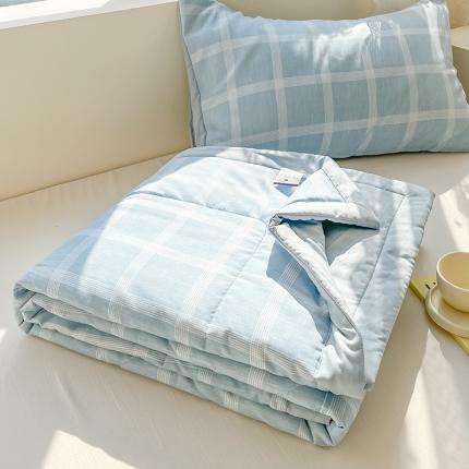 91家纺网 家纺一手货源 找家纺 慕尚 2025新款无印风夏被 棋盘格蓝