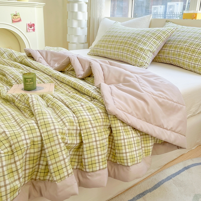 91家纺网 家纺一手货源 找家纺 慕尚 2025新款无印风夏被 青柠绿