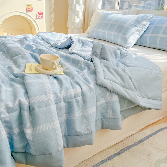 91家纺网 家纺一手货源 找家纺 慕尚 2025新款无印风夏被 棋盘格蓝