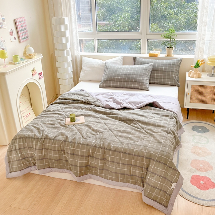 91家纺网 家纺一手货源 找家纺 慕尚 2025新款无印风夏被 洛卡灰绿