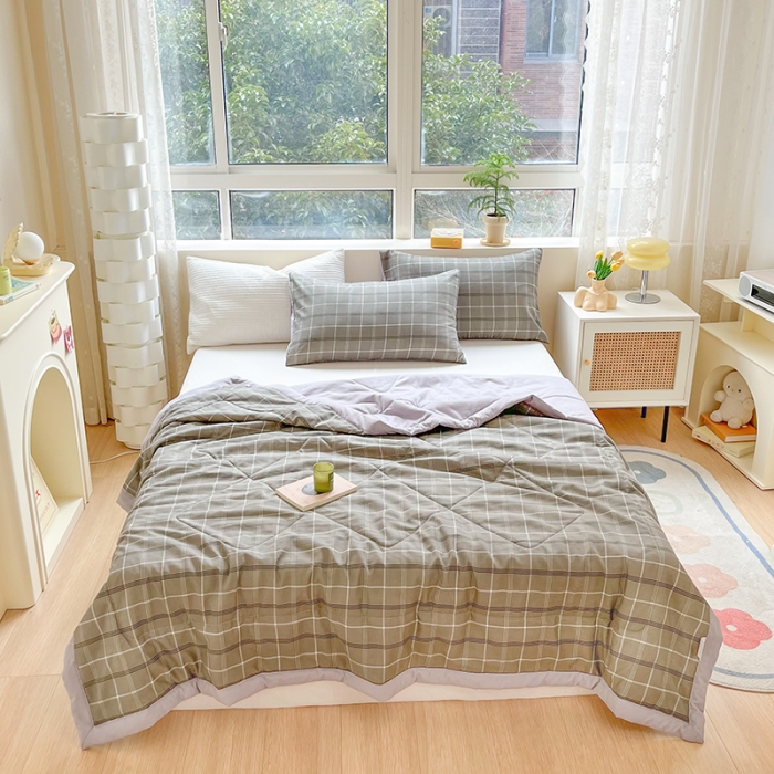 91家纺网 家纺一手货源 找家纺 慕尚 2025新款无印风夏被 洛卡灰绿