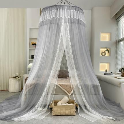 91家纺网 家纺一手货源 找家纺 梦尔佳 2023新款浪漫欧式蕾丝宫廷吊顶蚊帐-国色天香-雅灰