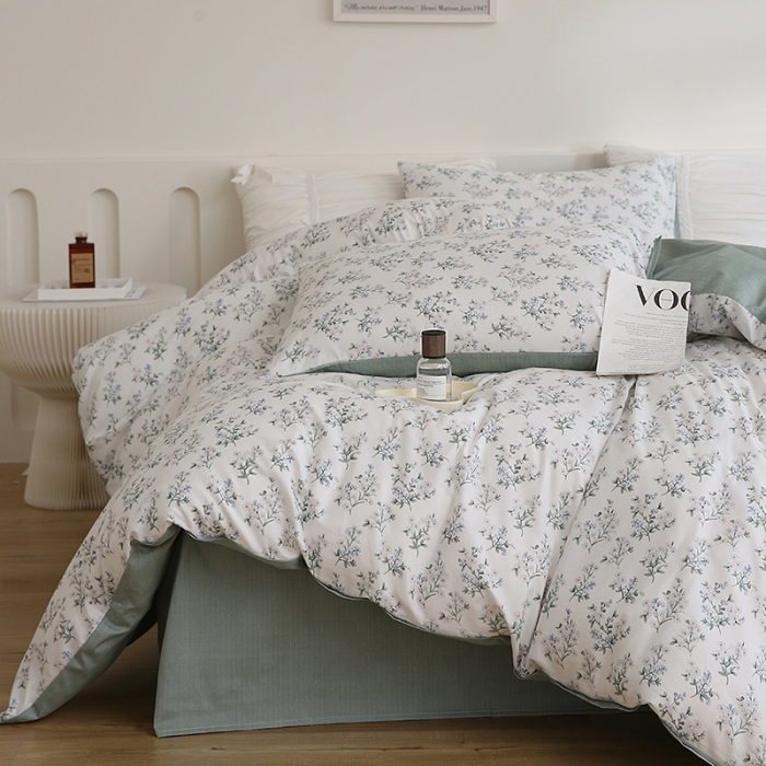 91家纺网 家纺一手货源 找家纺 绫韵家纺 2023新款全棉13772ins小清新印花纯棉四件套 莱茵春色