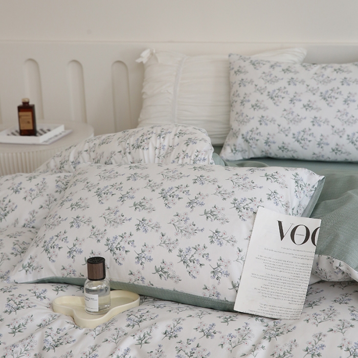 91家纺网 家纺一手货源 找家纺 绫韵家纺 2023新款全棉13772ins小清新印花纯棉四件套 莱茵春色