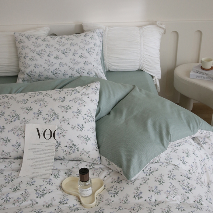 91家纺网 家纺一手货源 找家纺 绫韵家纺 2023新款全棉13772ins小清新印花纯棉四件套 莱茵春色