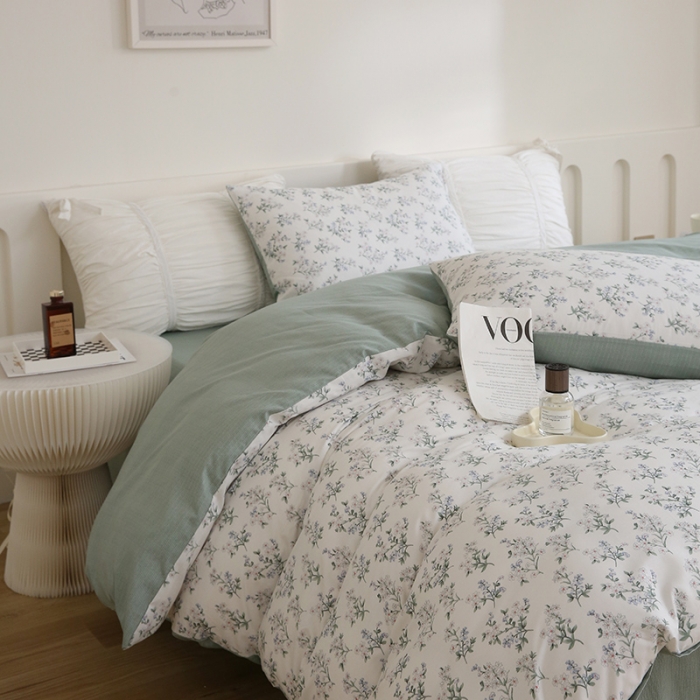 91家纺网 家纺一手货源 找家纺 绫韵家纺 2023新款全棉13772ins小清新印花纯棉四件套 莱茵春色