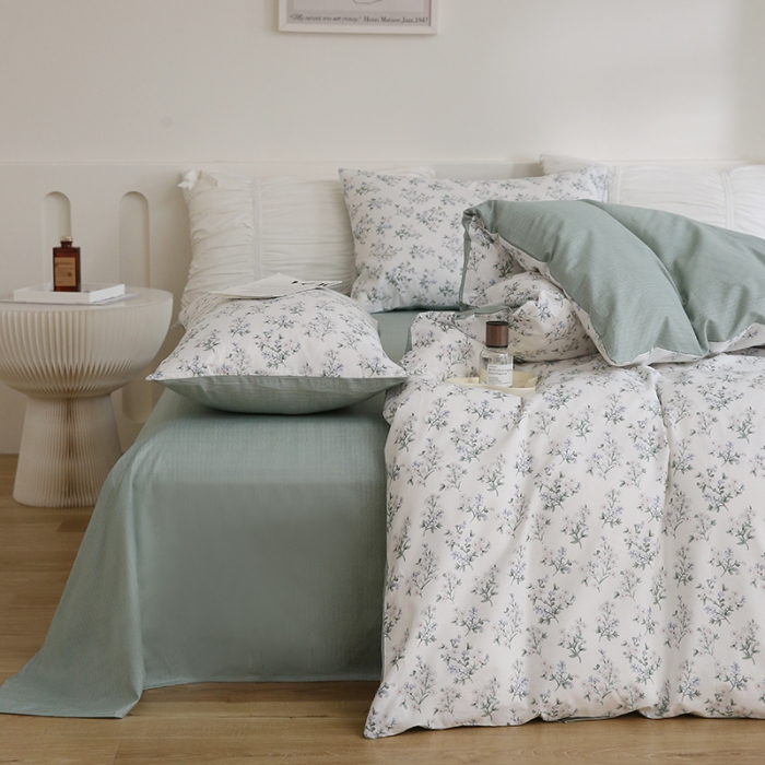 91家纺网 家纺一手货源 找家纺 绫韵家纺 2023新款全棉13772ins小清新印花纯棉四件套 莱茵春色