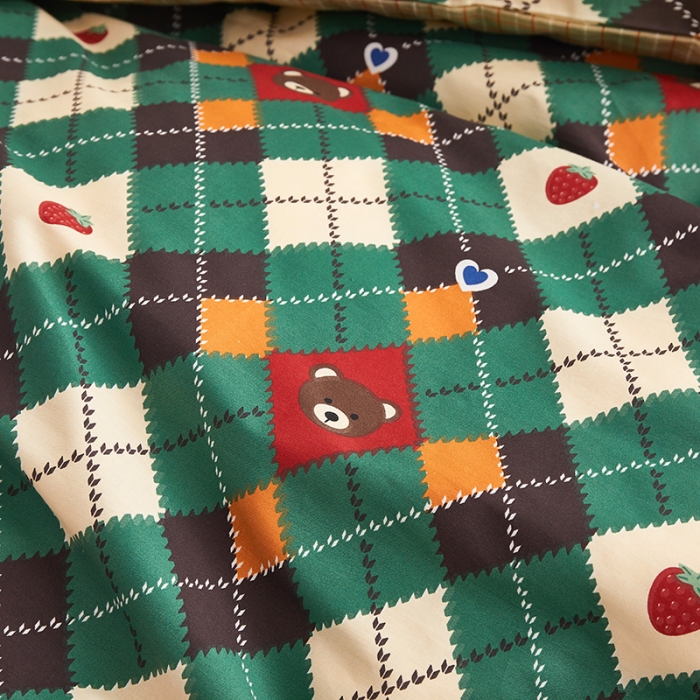 91家纺网 家纺一手货源 找家纺 绫韵家纺 2023新款全棉13772ins小清新印花纯棉四件套 菱格熊