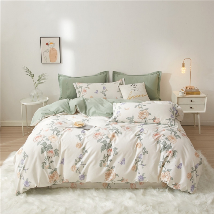 91家纺网 家纺一手货源 找家纺 沐白家居 2023全棉13376全棉印花四件套 红藤曼