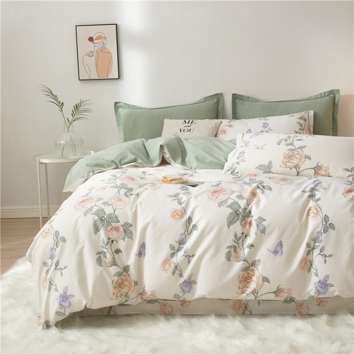 91家纺网 家纺一手货源 找家纺 沐白家居 2023全棉13376全棉印花四件套 红藤曼