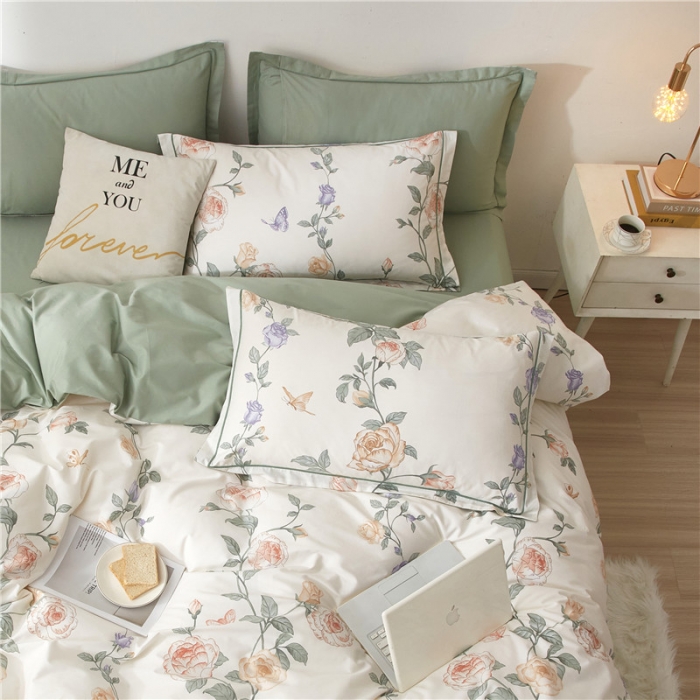 91家纺网 家纺一手货源 找家纺 沐白家居 2023全棉13376全棉印花四件套 红藤曼