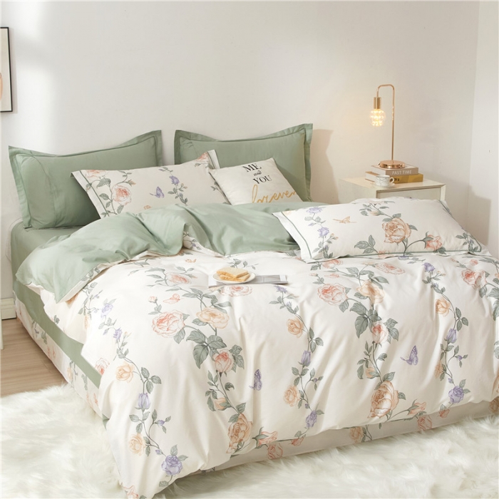 91家纺网 家纺一手货源 找家纺 沐白家居 2023全棉13376全棉印花四件套 红藤曼