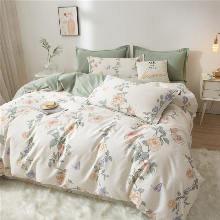 91家纺网 家纺一手货源 找家纺 沐白家居 2023全棉13376全棉印花四件套 红藤曼