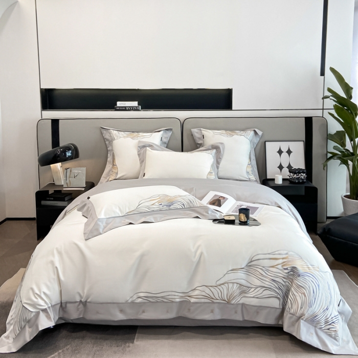 91家纺网 家纺一手货源 找家纺 品家居2025新款全棉长绒棉四件套 卡恩-白