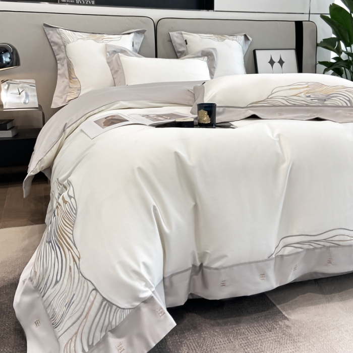 91家纺网 家纺一手货源 找家纺 品家居2025新款全棉长绒棉四件套 卡恩-白