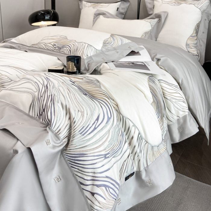 91家纺网 家纺一手货源 找家纺 品家居2025新款全棉长绒棉四件套 卡恩-白