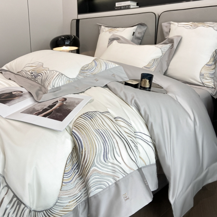 91家纺网 家纺一手货源 找家纺 品家居2025新款全棉长绒棉四件套 卡恩-白