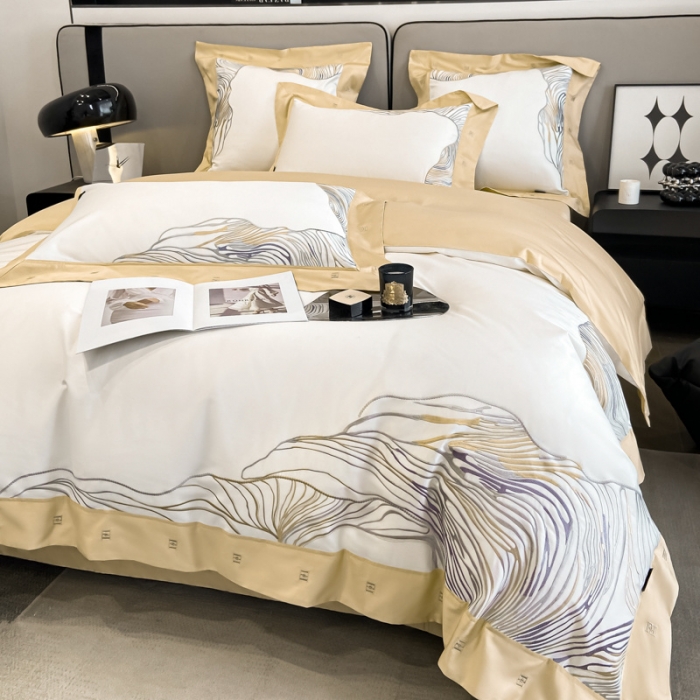 91家纺网 家纺一手货源 找家纺 品家居2025新款全棉长绒棉四件套 卡恩-香槟