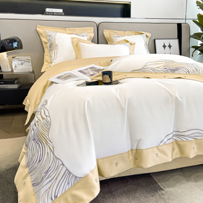 91家纺网 家纺一手货源 找家纺 品家居2025新款全棉长绒棉四件套 卡恩-香槟