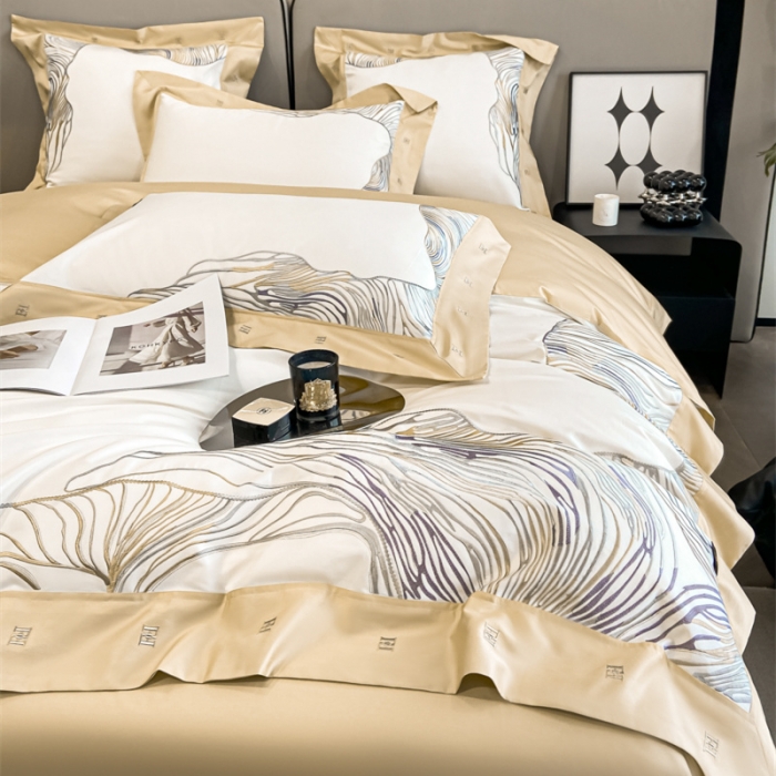 91家纺网 家纺一手货源 找家纺 品家居2025新款全棉长绒棉四件套 卡恩-香槟