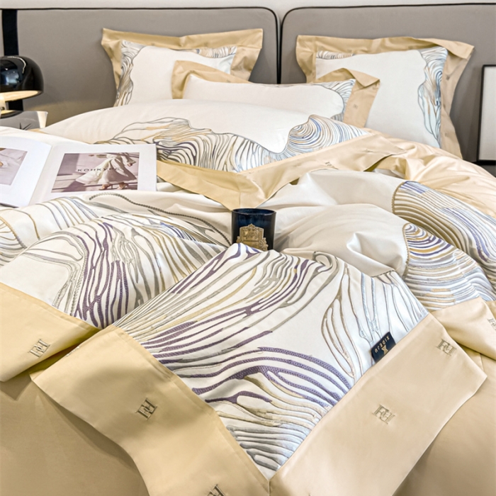 91家纺网 家纺一手货源 找家纺 品家居2025新款全棉长绒棉四件套 卡恩-香槟