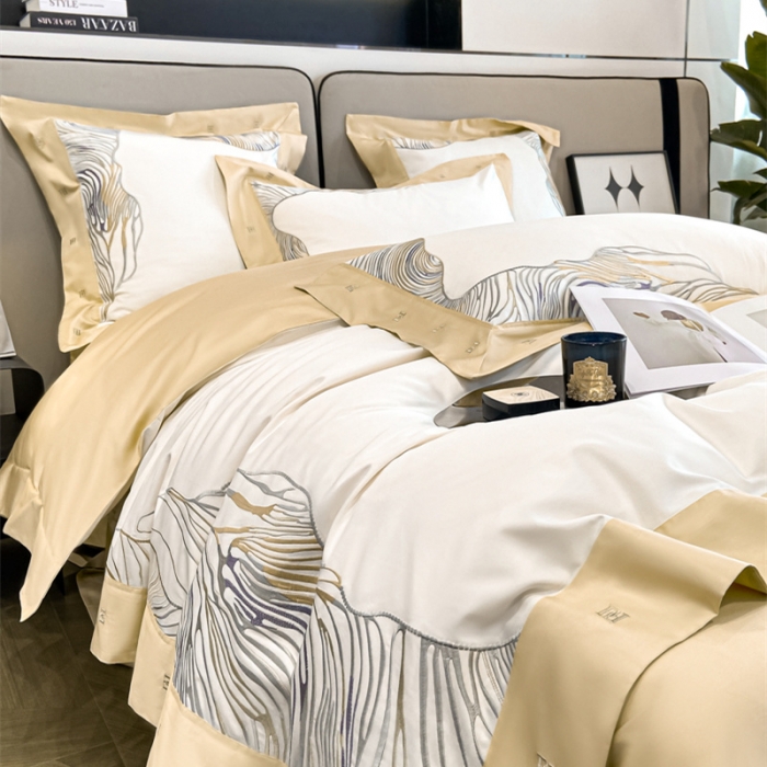 91家纺网 家纺一手货源 找家纺 品家居2025新款全棉长绒棉四件套 卡恩-香槟