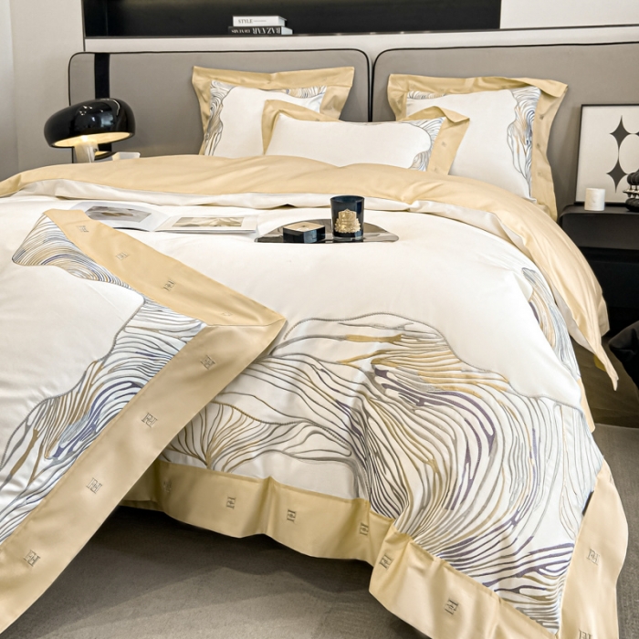 91家纺网 家纺一手货源 找家纺 品家居2025新款全棉长绒棉四件套 卡恩-香槟