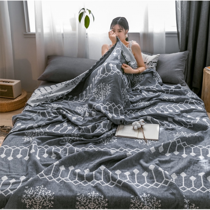 91家纺网 家纺一手货源 找家纺 朴尔2023爆款三层水洗棉全棉纱布毛巾被 印第安-灰