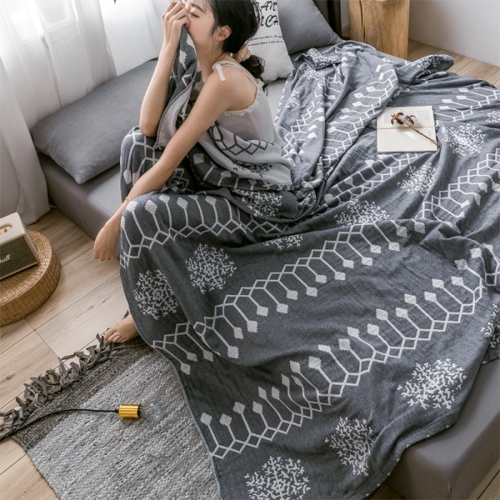 91家纺网 家纺一手货源 找家纺 朴尔2023爆款三层水洗棉全棉纱布毛巾被 印第安-灰