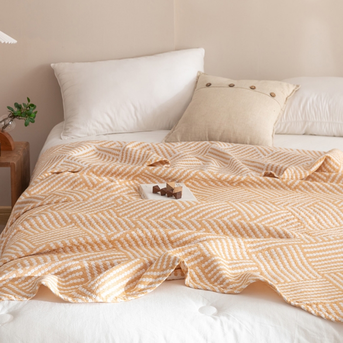 91家纺网 家纺一手货源 找家纺 朴尔家纺 2023新款塞尚风格水洗全棉三层毛巾 慕斯-黄