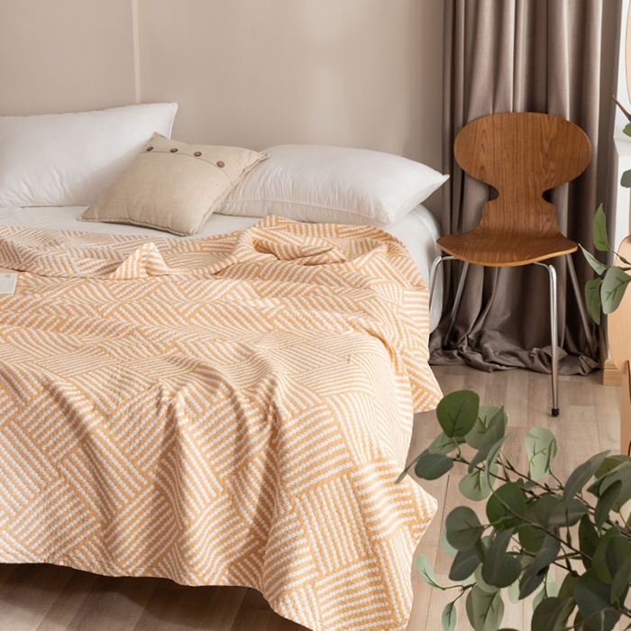 91家纺网 家纺一手货源 找家纺 朴尔家纺 2023新款塞尚风格水洗全棉三层毛巾 慕斯-黄