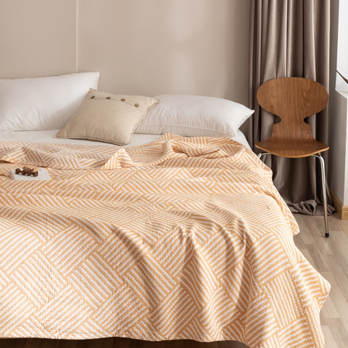 91家纺网 家纺一手货源 找家纺 朴尔家纺 2023新款塞尚风格水洗全棉三层毛巾 慕斯-黄