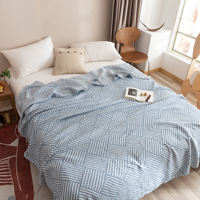 91家纺网 家纺一手货源 找家纺 朴尔家纺 2023新款塞尚风格水洗全棉三层毛巾 慕斯-蓝