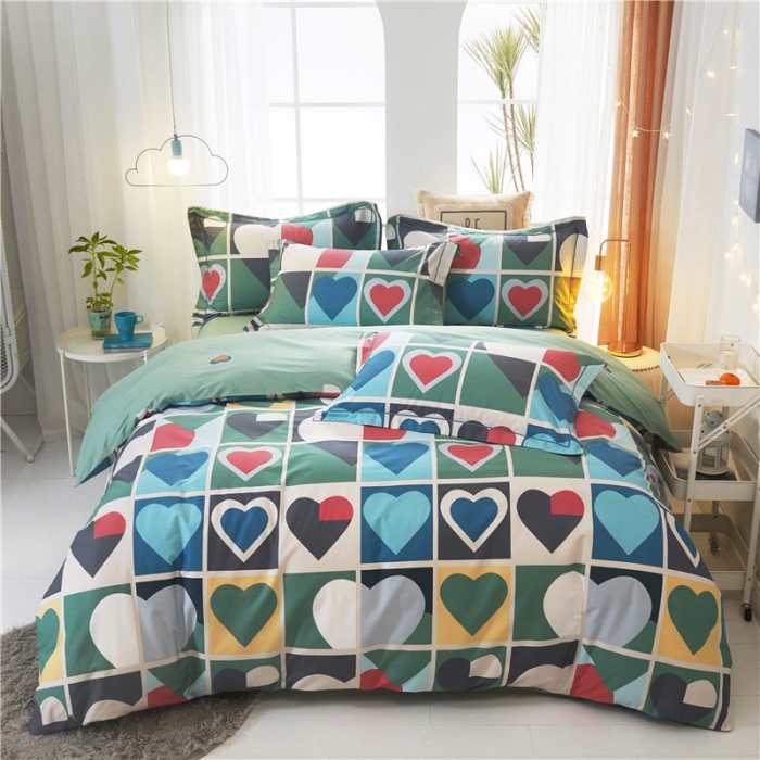 91家纺网 家纺一手货源 找家纺 沐白家居 2023全棉13376全棉印花四件套 彩虹心