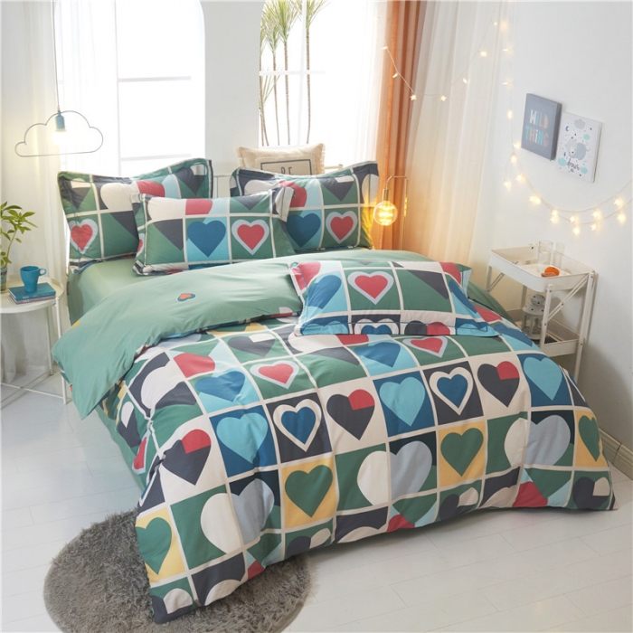 91家纺网 家纺一手货源 找家纺 沐白家居 2023全棉13376全棉印花四件套 彩虹心