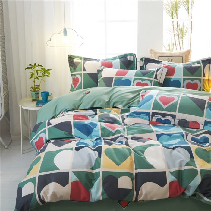 91家纺网 家纺一手货源 找家纺 沐白家居 2023全棉13376全棉印花四件套 彩虹心