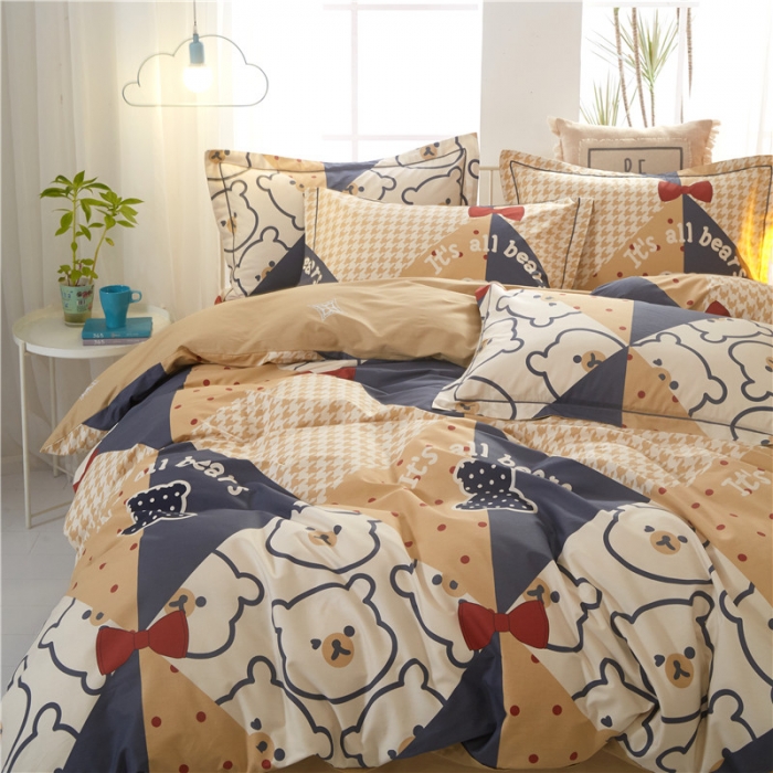 91家纺网 家纺一手货源 找家纺 沐白家居 2023全棉13376全棉印花四件套 熊可心