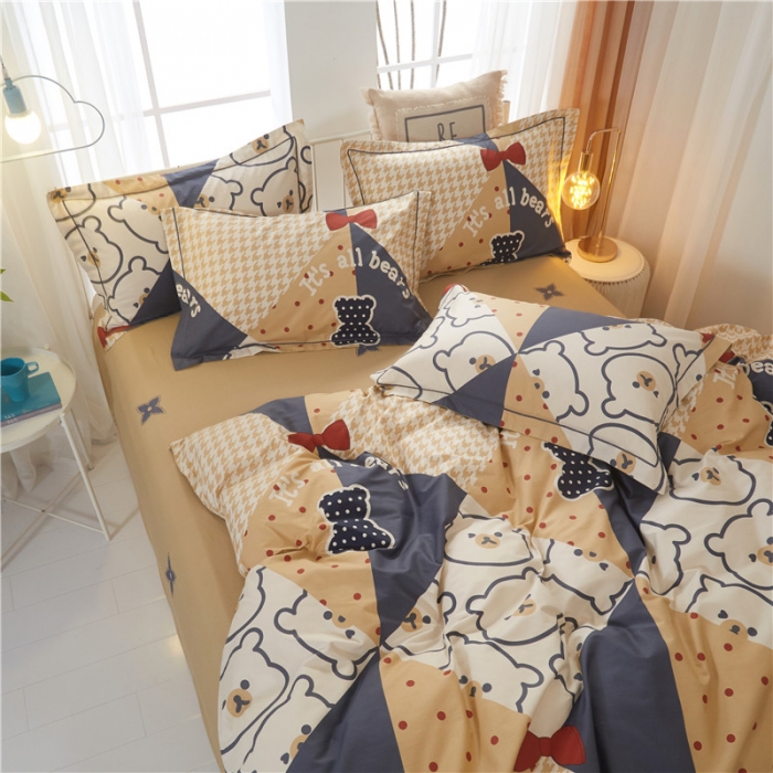 91家纺网 家纺一手货源 找家纺 沐白家居 2023全棉13376全棉印花四件套 熊可心