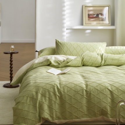 91家纺网 家纺一手货源 找家纺 2023新款法芙40s水波纹提花水洗棉全棉四件套（风格二）