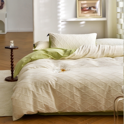 91家纺网 家纺一手货源 找家纺 2023新款法芙40s水波纹提花水洗棉全棉四件套（风格二）