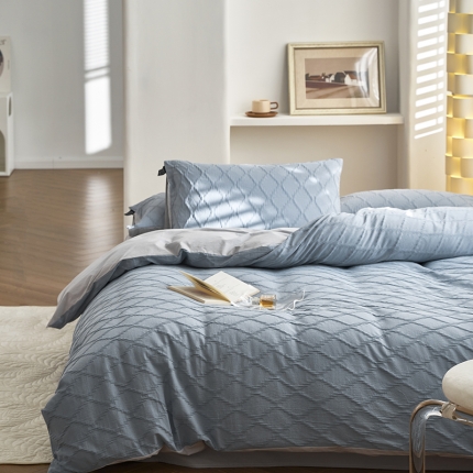 91家纺网 家纺一手货源 找家纺 2023新款法芙40s水波纹提花水洗棉全棉四件套（风格二）