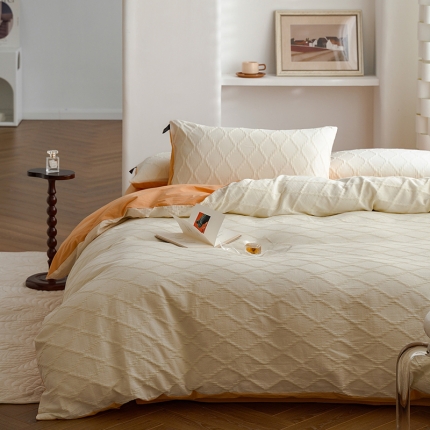 91家纺网 家纺一手货源 找家纺 2023新款法芙40s水波纹提花水洗棉全棉四件套（风格二）