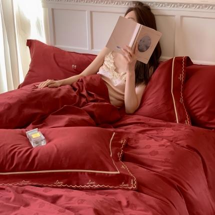 优然居 2023新款100支长绒棉贡缎提花刺绣系列 西西里红