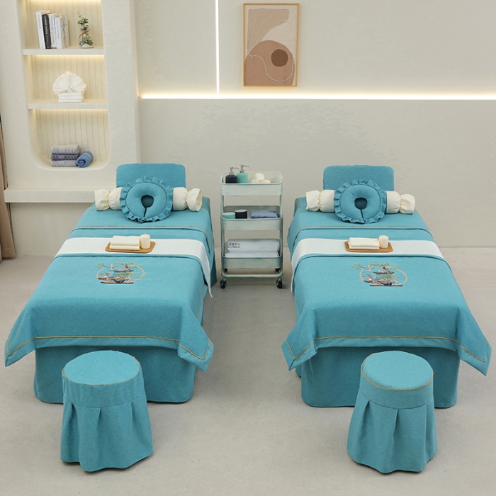 91家纺网 家纺一手货源 找家纺 莉人坊 2023新款棉麻佳颜小鹿 床罩 佳颜小鹿 湖蓝