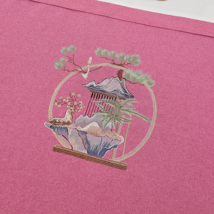 91家纺网 家纺一手货源 找家纺 莉人坊 2023新款棉麻佳颜小鹿 床罩 佳颜小鹿 酒红