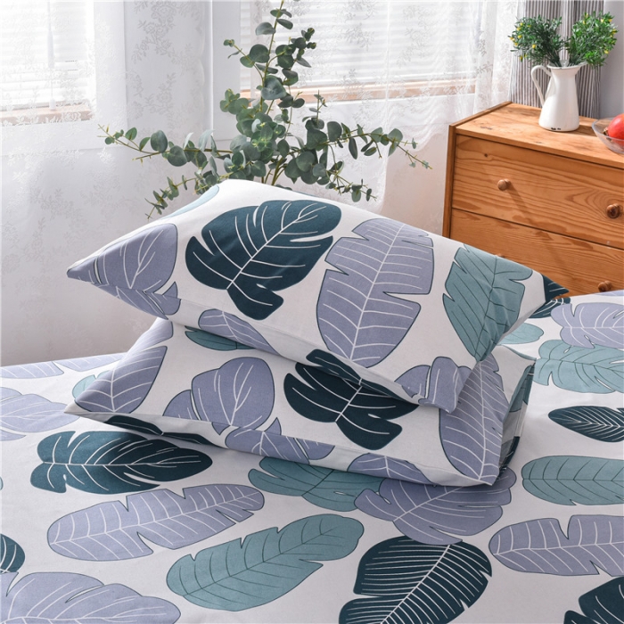 91家纺网 家纺一手货源 找家纺 韩后2025新款粗布印花床单枕套三件套芭蕉叶