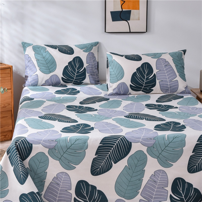91家纺网 家纺一手货源 找家纺 韩后2025新款粗布印花床单枕套三件套芭蕉叶