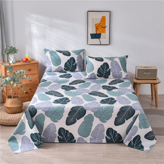 91家纺网 家纺一手货源 找家纺 韩后2025新款粗布印花床单枕套三件套芭蕉叶