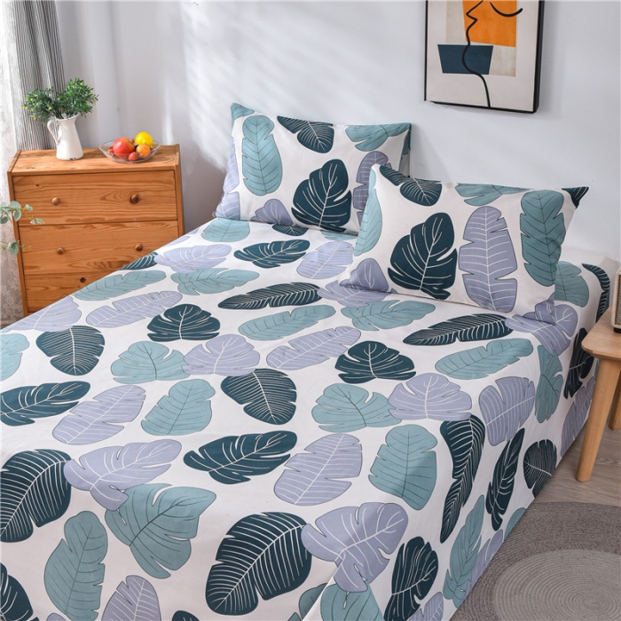 91家纺网 家纺一手货源 找家纺 韩后2025新款粗布印花床单枕套三件套芭蕉叶